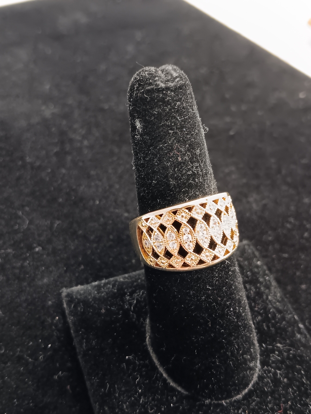 Source Unknown Gold-Tone Openwork Pavé Accent Wide Band Ring